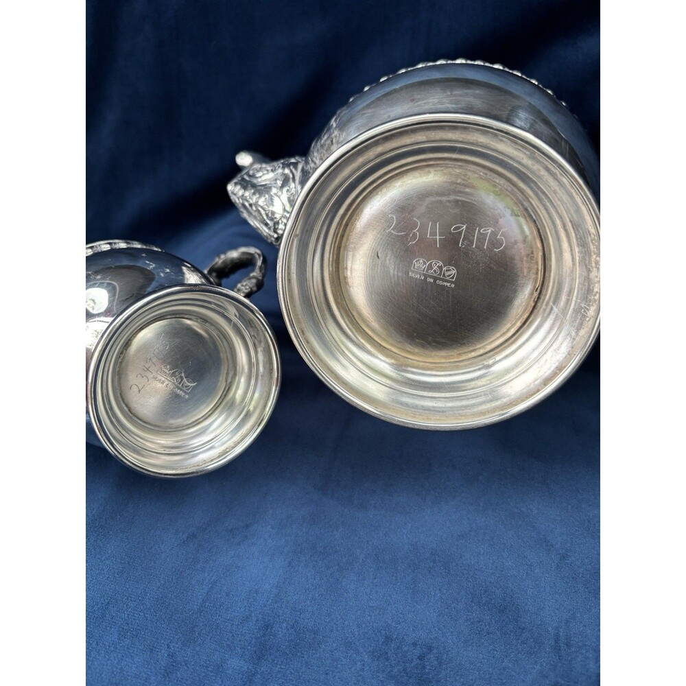 3-Piece Silverplate Tea/Coffee Set Lidded Pot Creamer Sugar Bowl Silver onCopper - Picture 7 of 16